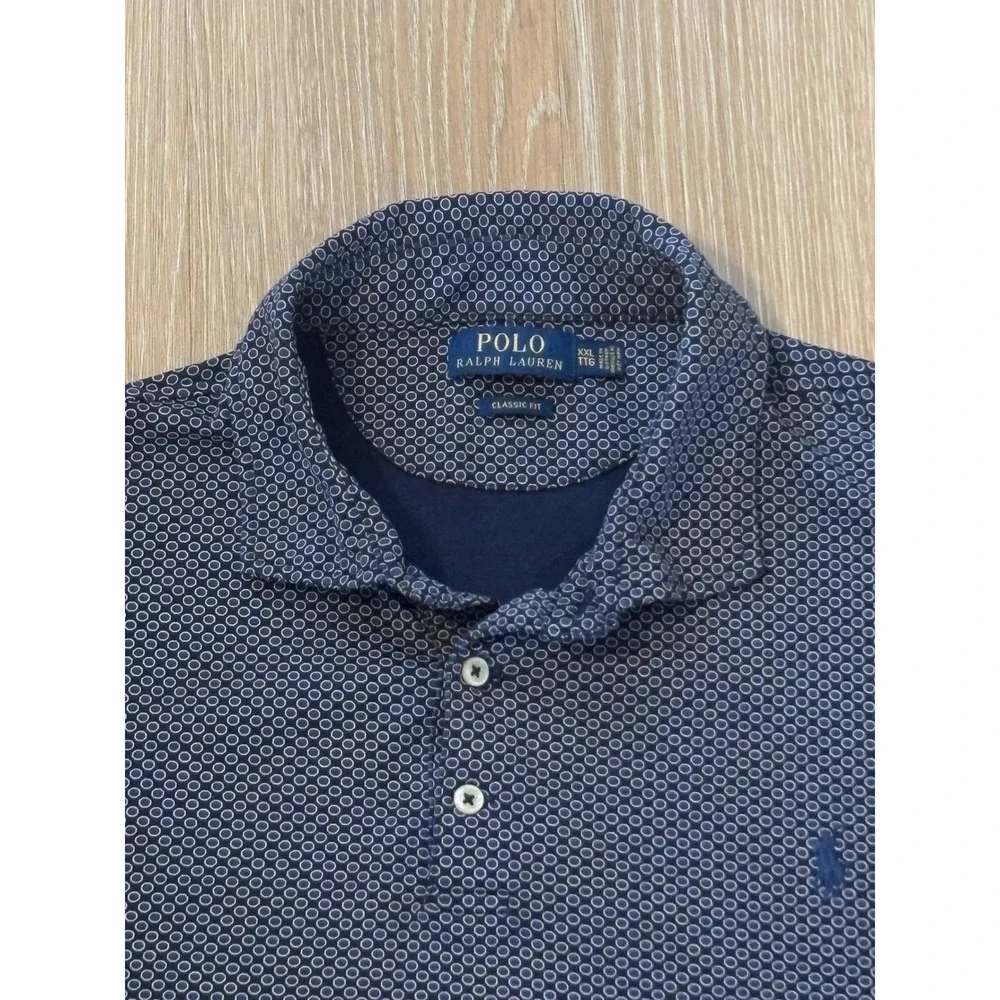 Polo Ralph Lauren Mens XXL Classic Fit Navy Blue Geometric Circle Polo Shirt
